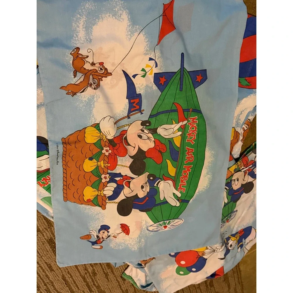 VTG 5pc Disney Mickey Air Mobile Twin Sheet Set Pacific Dumbo Donald Duck Blue